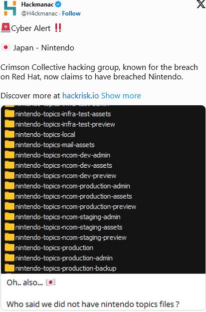 任天堂遭駭客組織入侵!據稱逾570GB內部資料泄露 任天堂遭駭客組織入侵!據稱逾570GB內部資料泄露