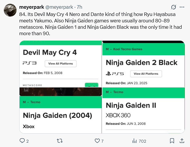 M站預熱《忍者外傳4》媒體評分:多數玩家預測84分! M站預熱《忍者外傳4》媒體評分:多數玩家預測84分!