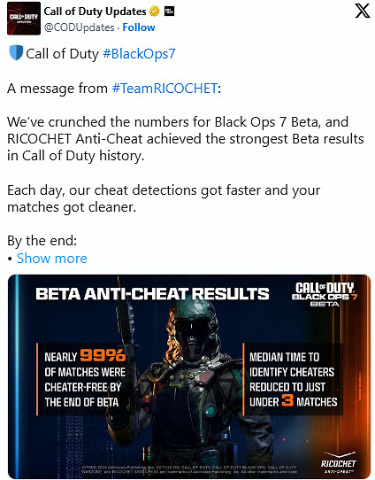 《黑色行動7》測試反作弊創紀錄!近99%對局無作弊者 《黑色行動7》測試反作弊創紀錄!近99%對局無作弊者