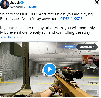 《戰地風雲2042》狙擊槍或遭暗改:非偵察兵使用將隨機失準 《戰地風雲2042》狙擊槍或遭暗改:非偵察兵使用將隨機失準