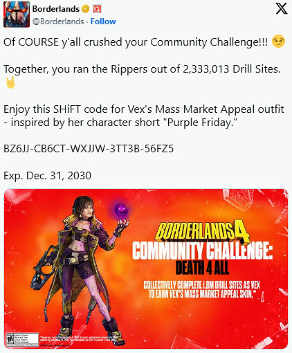 《邊緣禁地4》社區挑戰達成!免費解鎖維克絲新皮膚 《邊緣禁地4》社區挑戰達成!免費解鎖維克絲新皮膚