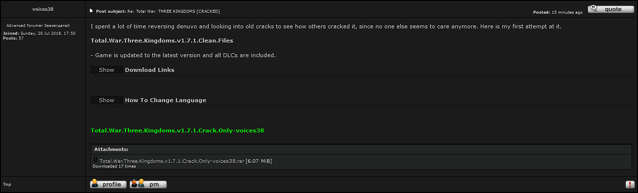 新D加密破解者現身！宣稱成功破解《全面戰爭：三國》