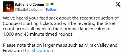 《戰地風雲2042》撤回征服模式兵力值改動!恢複初始設定 《戰地風雲2042》撤回征服模式兵力值改動!恢複初始設定