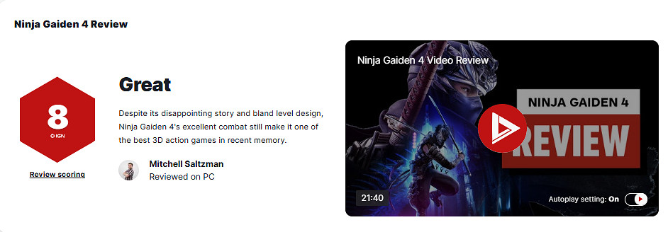 《忍者外傳4》IGN 8分:《鬼泣5》後最出色的3D動作遊戲! 《忍者外傳4》IGN 8分:《鬼泣5》後最出色的3D動作遊戲!