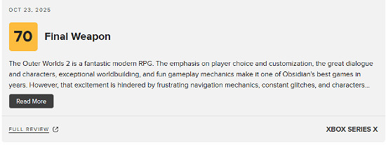科幻太空歌劇《外圍世界2》媒體評測解禁!M站均分85 科幻太空歌劇《外圍世界2》媒體評測解禁!M站均分85