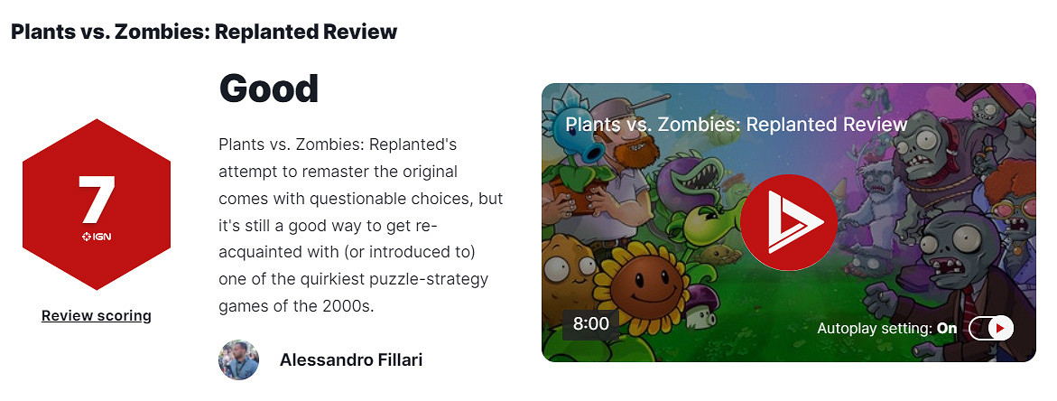 《植物大戰殭屍重植版》IGN 7分：想創新  可惜失手了