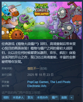 《植物大戰殭屍：重植版》褒貶不一！好評率僅為49%