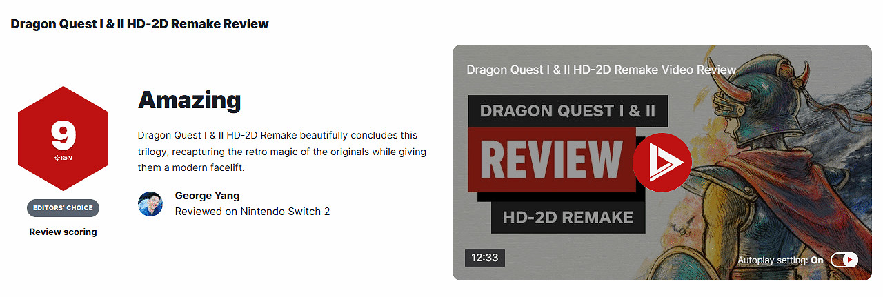 《勇者鬥惡龍1+2RE》IGN 9分：向RPG傳奇起源致敬！