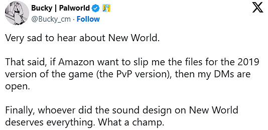 《幻獸帕魯》負責人悼念《新世界》:神級音效設計 《幻獸帕魯》負責人悼念《新世界》:神級音效設計