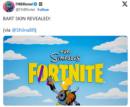 《堡壘之夜》與《辛普森一家》連動!巴特皮膚亮相 《堡壘之夜》與《辛普森一家》連動!巴特皮膚亮相