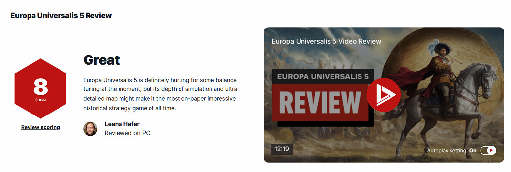 《歐陸風雲5》IGN 8分：最令人驚歎的歷史策略遊戲！