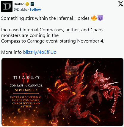 《暗黑破壞神4》11月5日開啟&quot;屠虐羅盤&quot;賽季強化活動