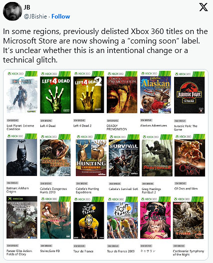 多款已下架Xbox 360遊戲頁面驚現“即將推出”標籤 多款已下架Xbox 360遊戲頁面驚現“即將推出”標籤