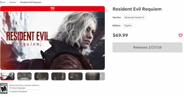 曝《惡靈古堡9》Switch2版容量變大：已漲至31.5G！