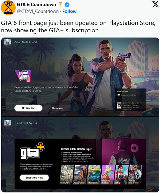 PS頁面更新引發《GTA6》預告片期待!但現實很殘酷 PS頁面更新引發《GTA6》預告片期待!但現實很殘酷