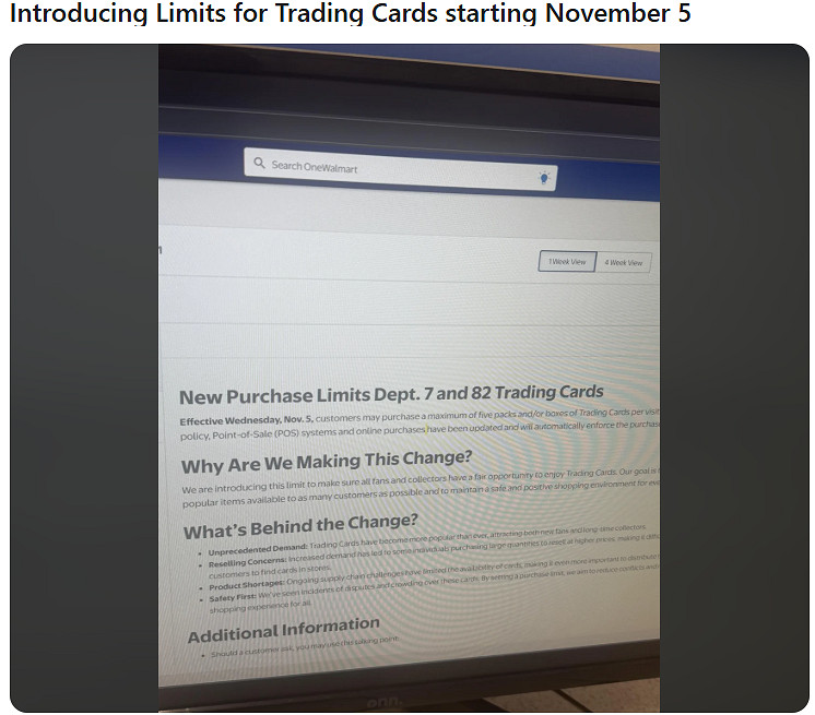 沃爾瑪推集換式卡牌限購令：寶可夢卡牌單次限購5盒