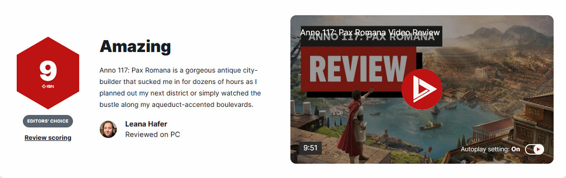 育碧《紀元117：羅馬和平》IGN 9分：值得起立鼓掌！