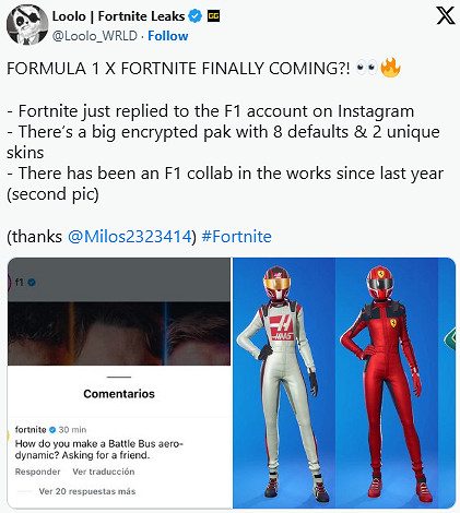 《堡壘之夜》將來有可能連動F1賽事!官方帳號暗藏合作玄機 《堡壘之夜》將來有可能連動F1賽事!官方帳號暗藏合作玄機