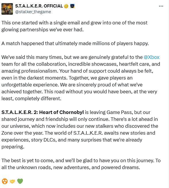 開發商官宣《潛行者2》即將離開 Xbox Game Pass (XGP) 新故事正在籌備 開發商官宣《潛行者2》即將離開 Xbox Game Pass (XGP) 新故事正在籌備