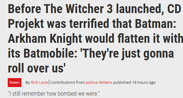 CDPR談《巫師3》撞車《蝙蝠俠》：還以為我們要完了！
