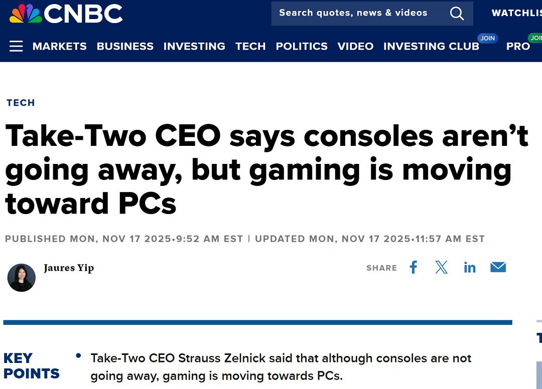 主機不死,PC當立!T2 CEO揭示遊戲產業未來格局 主機不死,PC當立!T2 CEO揭示遊戲產業未來格局