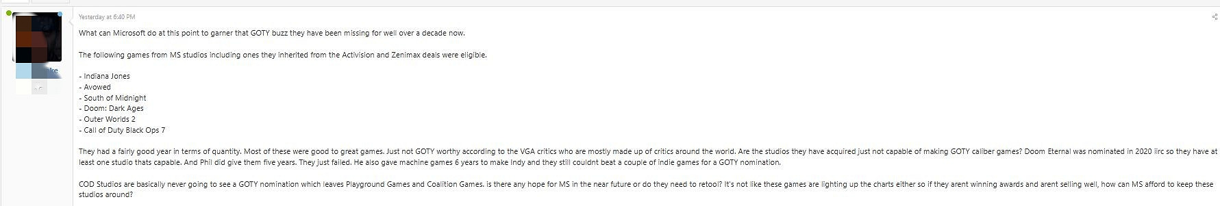 十餘年零提名！微軟2025年大作均未入圍TGA年度最佳