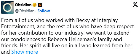 Interplay創始人、首代電競冠軍麗貝卡·海涅曼逝世