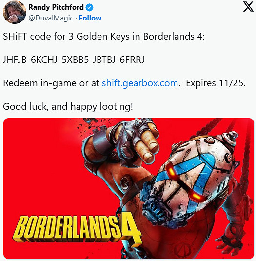 《邊緣禁地4》發布新SHiFT程式碼：可領3把金鑰匙！