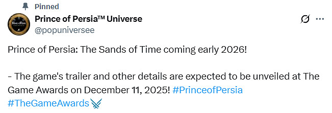 曝《波斯王子：時之沙重製版》亮相TGA！2026年初發售