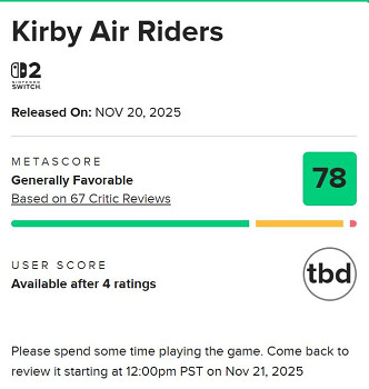 《星之卡比：天空騎士》M站78分：遠超《馬車世界》！