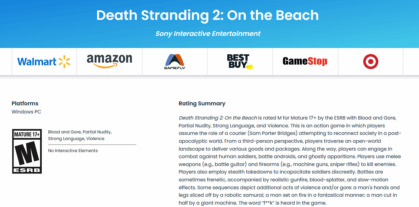 《死亡擱淺2》PC版真要來了？現已通過ESRB分級！