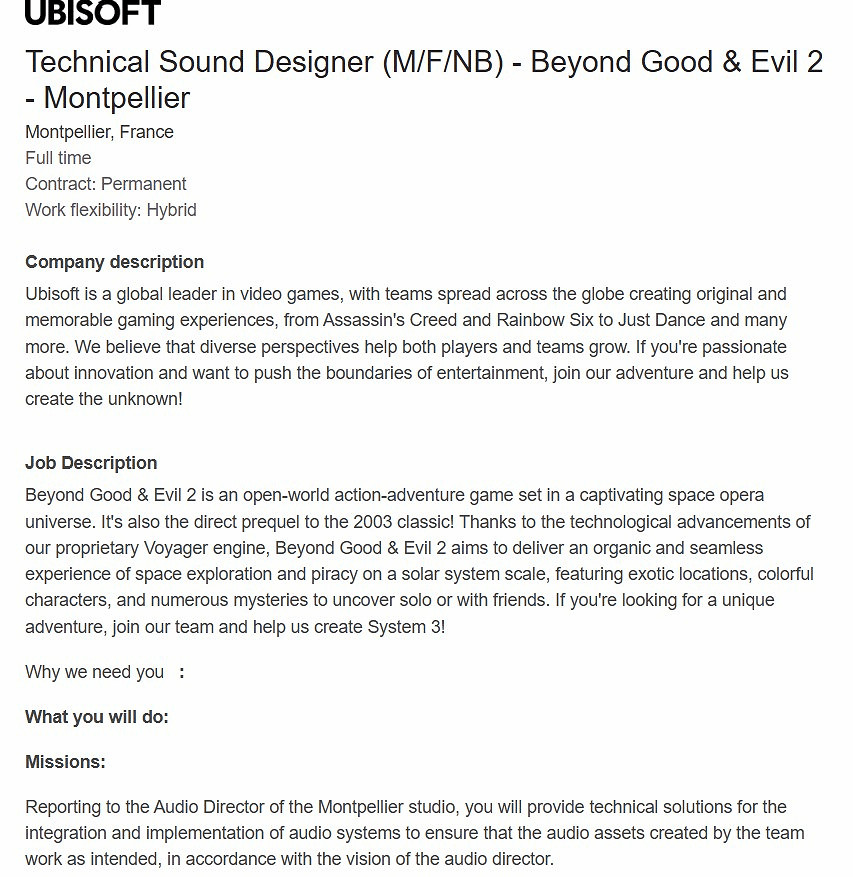 曝《超越善惡2》仍在開發中期階段！角色還沒設計好