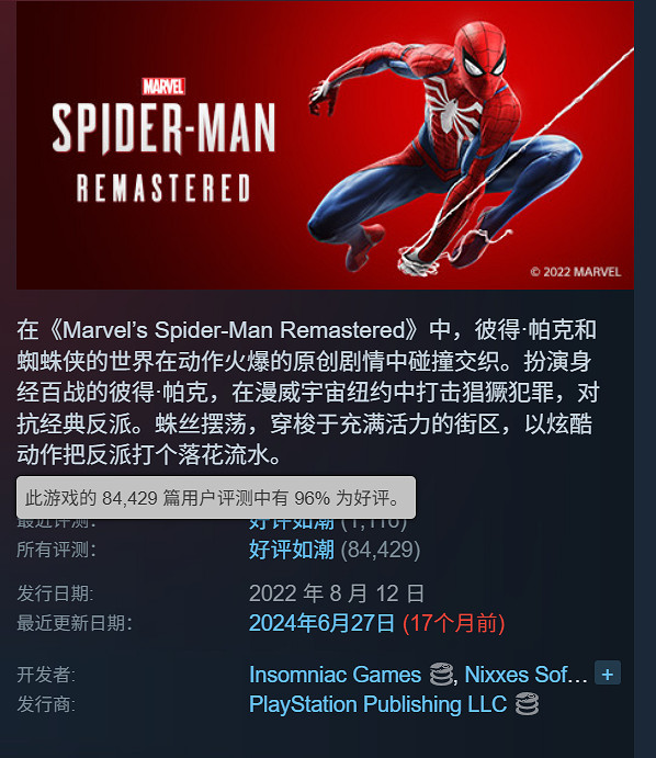 《漫威蜘蛛人：重製版》Steam新史低：4折僅需約新台幣714元！