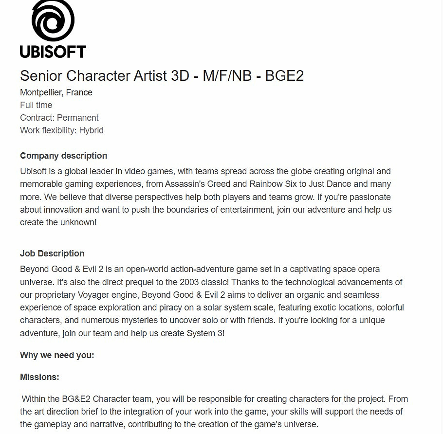 曝《超越善惡2》仍在開發中期階段！角色還沒設計好