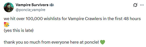 《吸血鬼倖存者》衍生新作願望單突破10萬！官方祝賀