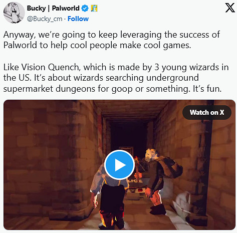 Pocketpair將借《幻獸帕魯》經驗扶持獨立遊戲新作