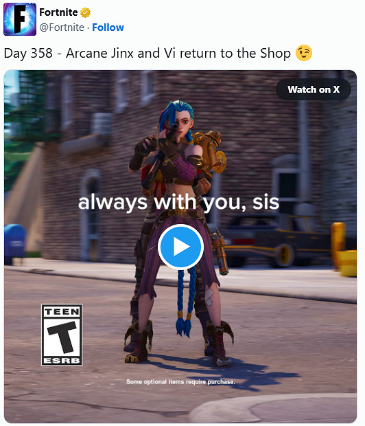 《堡壘之夜》x《奧術》連動皮膚時隔1393天返場