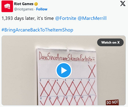 《堡壘之夜》x《奧術》連動皮膚時隔1393天返場