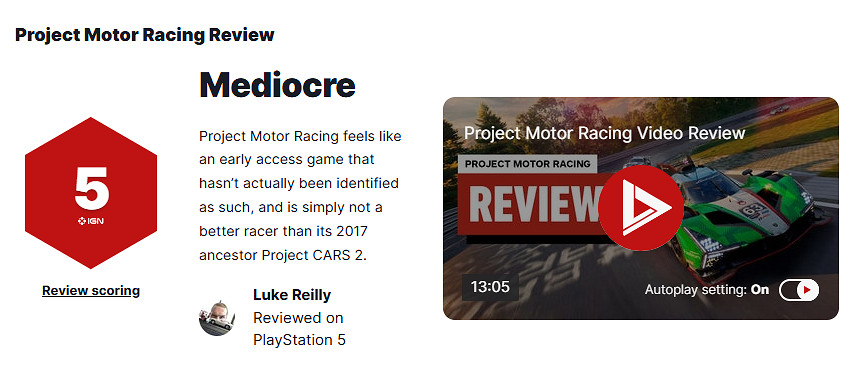 《賽車計劃》開發者新作IGN 5分：更像搶先體驗版！