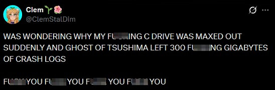 PC版《對馬島》崩潰日誌竟有281G！玩家氣得大罵法克