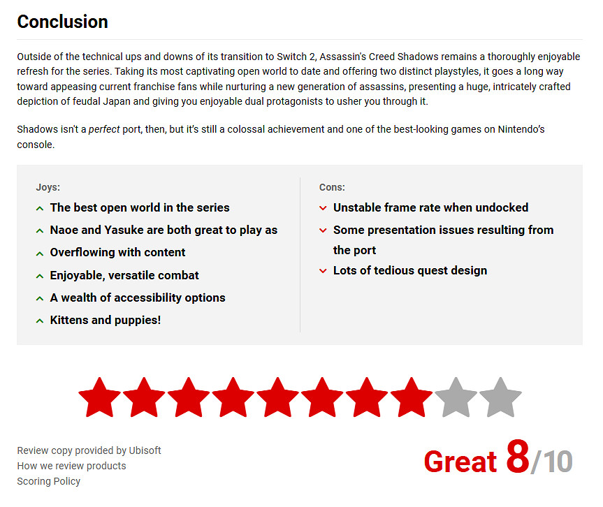 外媒評《刺客教條影》NS2版：該平台畫面最好遊戲之一