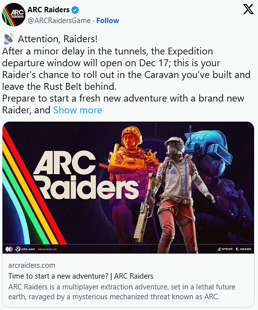 《ARC Raiders》宣布首次遠征賽季將延遲兩日開啟