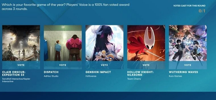 TGA玩家之聲最終提名公開：《原神》、《鳴潮》爭冠！