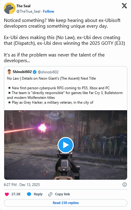 離開前育碧就起飛?《No Law》等熱門新遊戲都有前員工 離開前育碧就起飛?《No Law》等熱門新遊戲都有前員工