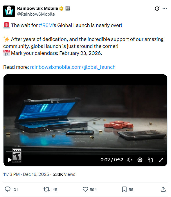 《虹彩六號手遊》明年2月發布! 育碧官宣並開啟預註冊