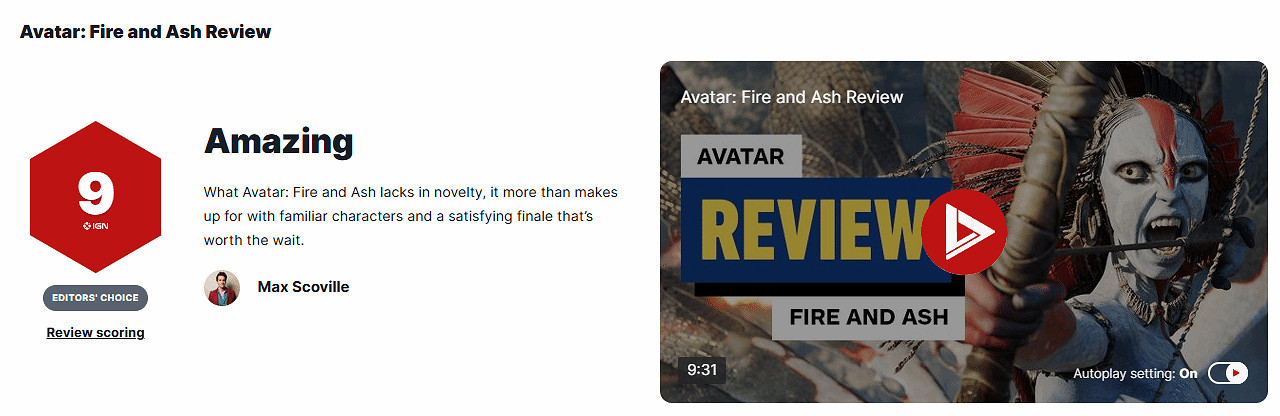 《阿凡達3：火與燼》IGN 9分：令人極其滿意的終章！