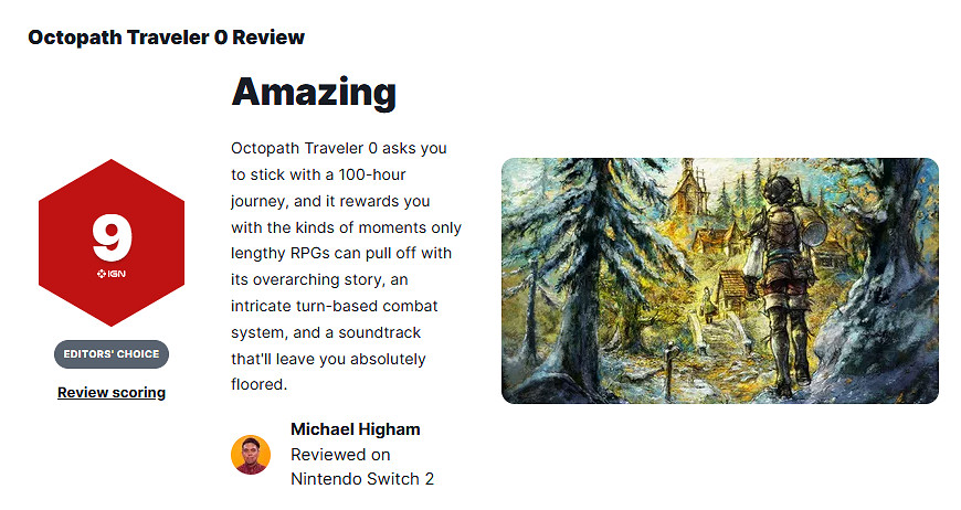 《歧路旅人0》IGN 9分:漫長旅程宏大且令人動容! 《歧路旅人0》IGN 9分:漫長旅程宏大且令人動容!