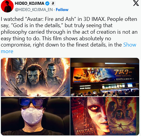 小島秀夫稱讚《阿凡達：火與燼》 ！稱重燃創作熱忱