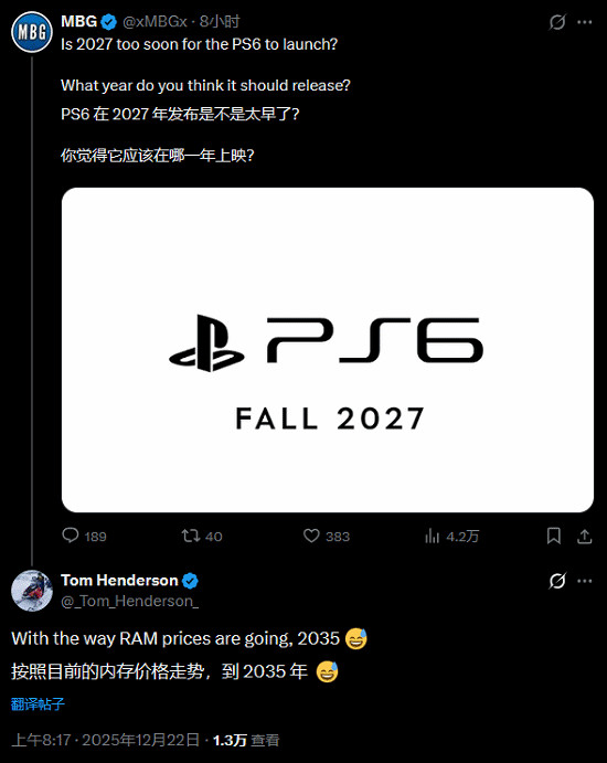 知名消息人士調侃記憶體價格瘋漲：PS6得要熬到2035年!