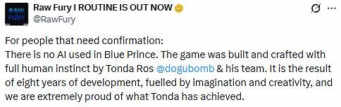 Raw Fury:我們拒絕在《藍途王子》中使用任何AI技術 Raw Fury:我們拒絕在《藍途王子》中使用任何AI技術